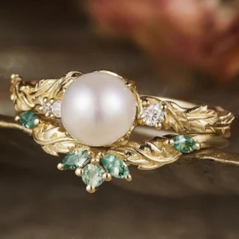 Double Ring Combination Women's Ring Set, Leaf Patterns